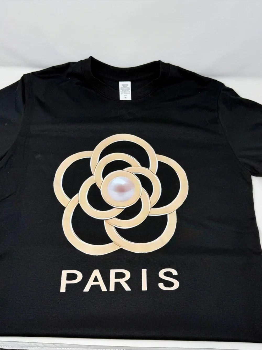 Black Paris Floral Pearl Graphic Tee NWOT - Picture 3 of 4
